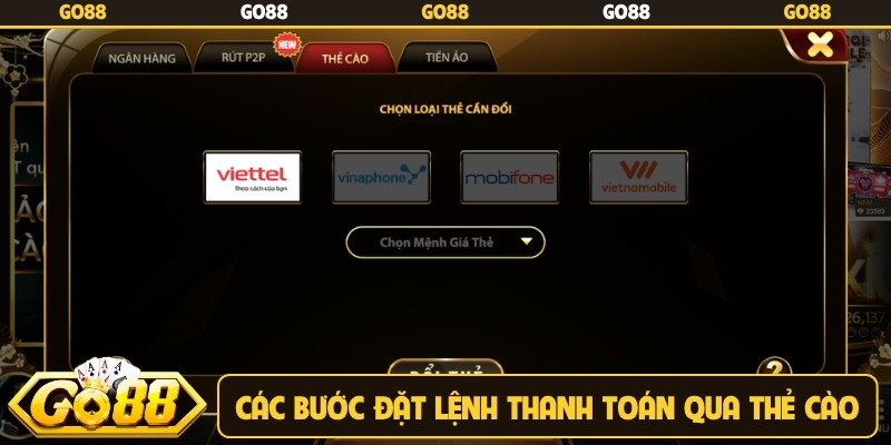 Các bước đặt lệnh thanh toán qua thẻ cào