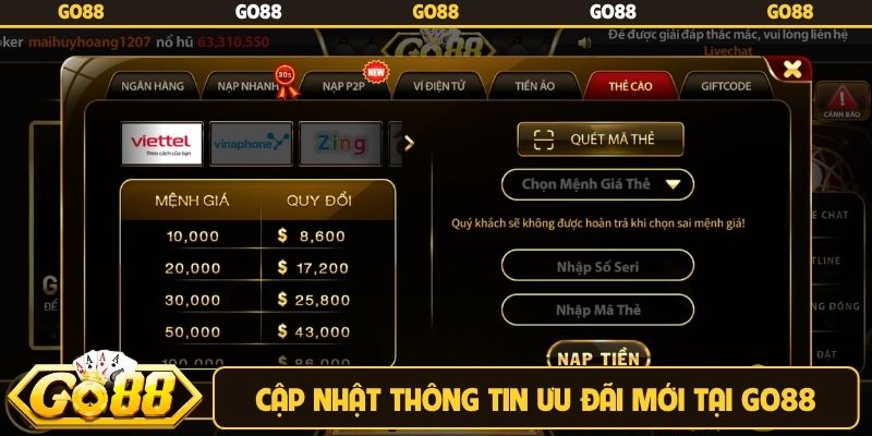 Cập nhật thông tin ưu đãi mới tại cổng game Go88