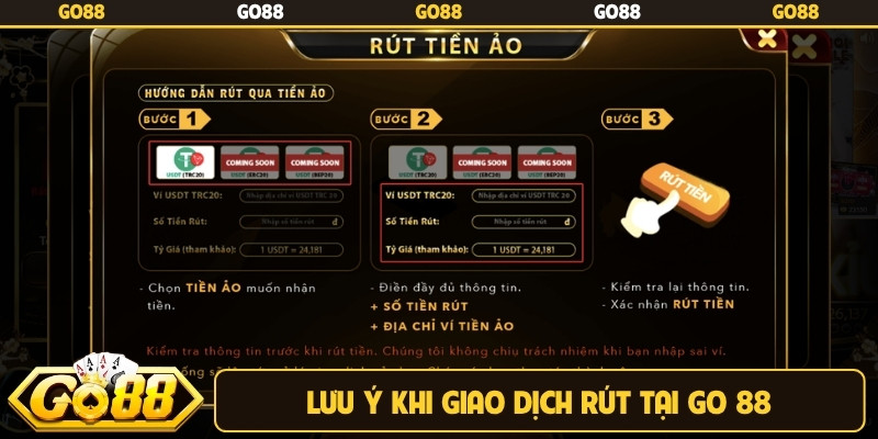 Lưu ý khi giao dịch rút tại Go 88