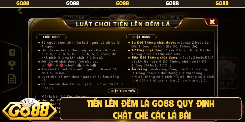 Tiến lên đếm lá Go88 quy định chặt chẽ các lá bài