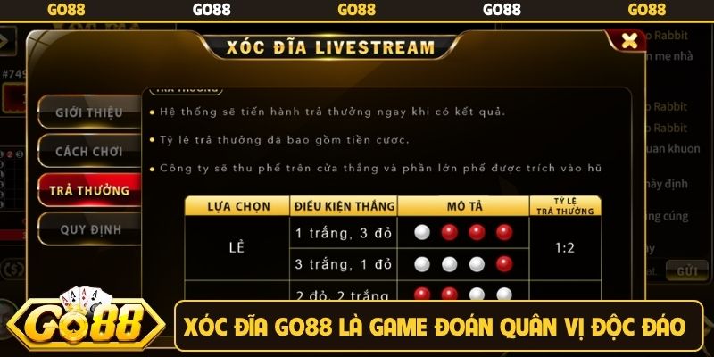 Xóc đĩa Go88 là game đoán quân vị độc đáo
